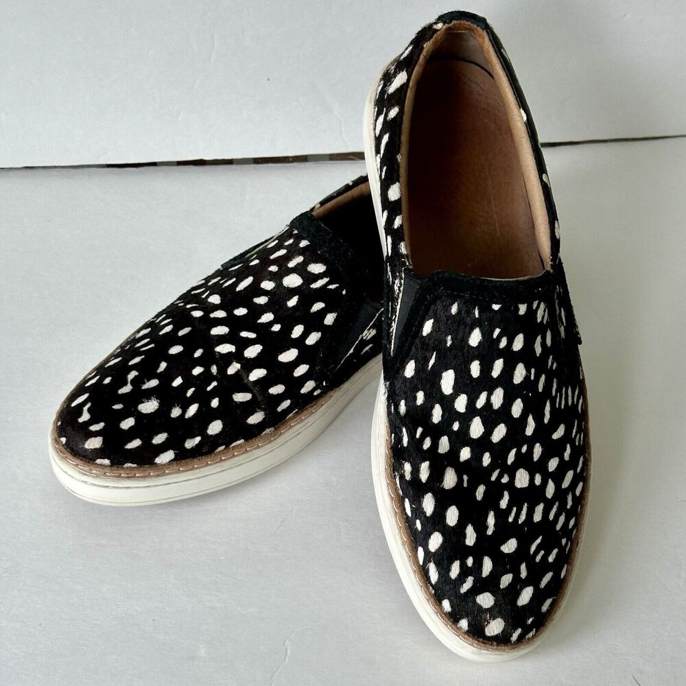 Ugg Soleda Slip On Loafers Womens 8 Calf Hair Animal Print Dot Shoes 1096943